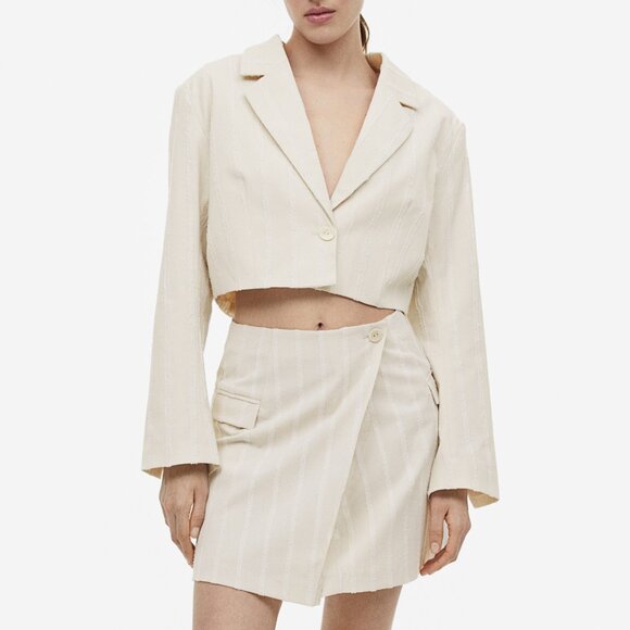 NWT - H&M Textured-weave Crop Jacket - Picture 8 of 8